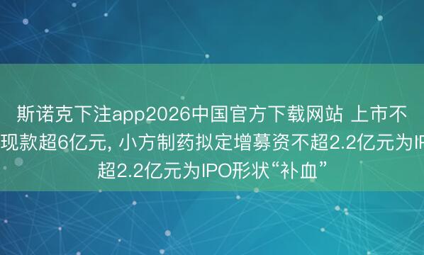 斯诺克下注app2026中国官方下载网站 上市不到两年、账上现款超6亿元， 小方制药拟定增募资不超2.2亿元为IPO形状“补血”